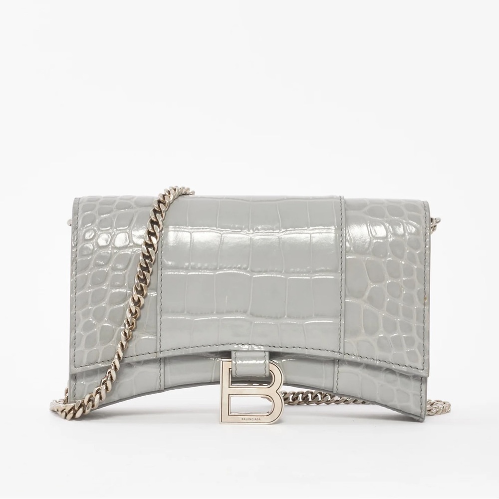 Balenciaga Silver Croc-Embossed Wallet on Chain